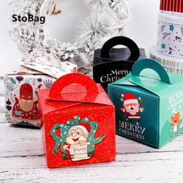 StoBag 20pcs Black/White/Red/Greed Merry Christmas Handle Paper Gift Box Supplies Cookie Biscuit Cake Decorating 210602