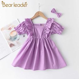 Bear Leader Girls Princess Dress Summer Kids Ruffles Party Dresses Sweet Solid Costume Children Baby Lovely Vestidos 2-7Y 210708