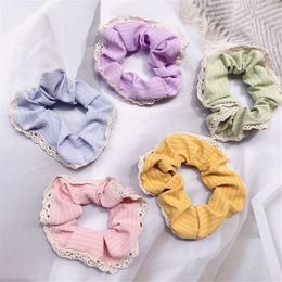 Summer New Sweet Girl Simple Colorful Lace Stripes Fabric Rubber Band Hair Rope Korean Fashion Women's Ponytail Hair Accessories
