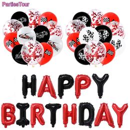 Party Decoration Racing Birthday Formula Car Black And White Chequered Flag Happy Banner Confetti Balloon