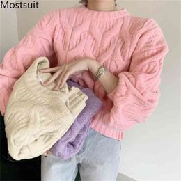 Winter Twisted Knitting Korean Sweaters Tops Women Lantern Sleeve Thicken Warm Fashion Solid Loose Pullover Femme 210513