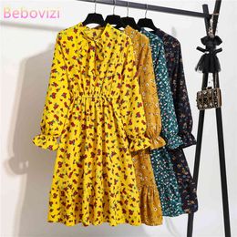 Fashion Za Korean Style Summer Shirt Dress Women Party Red Chiffon Vintage Dot Floral Long Sleeve V Neck Pleated Office Beach Es X0521