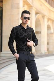 Men's Casual Shirts Mens Young Man Large Flower Pattern Long Sleeve Blouse Tops Red Black