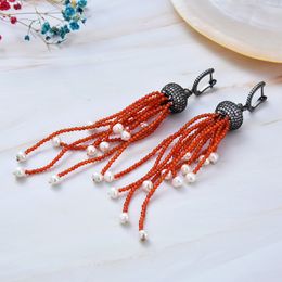 GuaiGuai Jewellery White Pearl Orange Jades Gems Stone Earrings CZ Leverback Handmade For Women Real Gems Stone Lady Fashion Jewellr305C