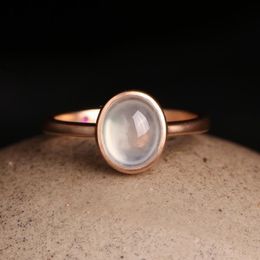 Cluster Rings Original Natural Kind Oval Chalcedony Egg Surface Inlaid Silver Rose Gold Elegant Charm Female Adjustable Opening Ring