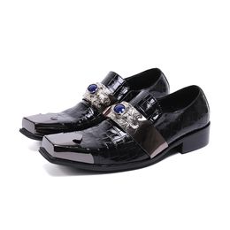 Luxury Handmade Wedding Party Men Dress Shoes Metal Square Toe Leather Shoes Business Formal Shoes Large Size