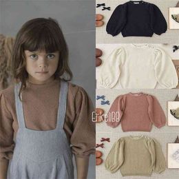 Soor Ploom Kids Girl Puff Sleeve Sweaters Brand design Vintage Style Children Clothes Spring Tops Top Quality Toddler 210619