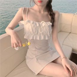 Summer Mini Sexy Strap Dres White Draw String Club Casual Slim Designer Vintage Party Korean 210604