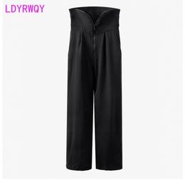 autumn and winter fashion casual joker personality zipper high waist wide leg pants women 210416