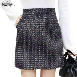 Casual Sexy Mini Skirts High Waist A-line Woollen Fashion Winter Plaid Women Black Jupe Femme 7436 50 210508