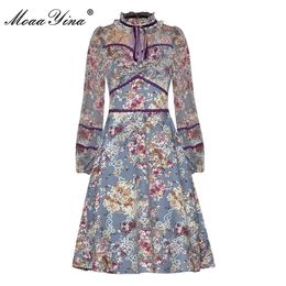 Fashion Designer dress Autumn Women's Dress Long Sleeve Lace Patchwork Floral Print Vintage Dresses 210524