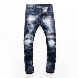DSQ PHANTOM TURTLE Men's Jeans Mens Italian Designer Jeans Skinny Ripped Cool Guy Causal Hole Denim Fashion Brand Fit Jeans Men Washed Pants 65221