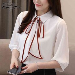 Women top and blouse summer chiffon shirt lantern sleeve women shirts turn down collar office white 2979 50 210521