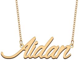 Aidan Nameplate Personalised Custom Women Name Necklace Pendant Boys Birthday Gift Best Friends Jewellery 18k Gold Plated Stainless Steel Jewellery