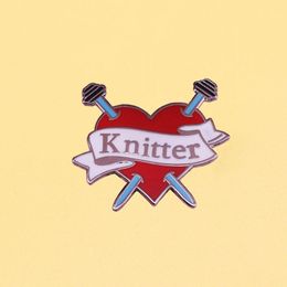 Pins, Brooches Knitter Red Heart-shaped Brooch Cute Metal Enamel Pins Men Women Fashion Jewellery Gifts Anime Movie Novel Hat Bag Lapel Badges