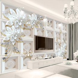 Custom Murals Wallpaper Wall Painting Stereoscopic Relief Jewellery Flowers Living Room TV Backdrop