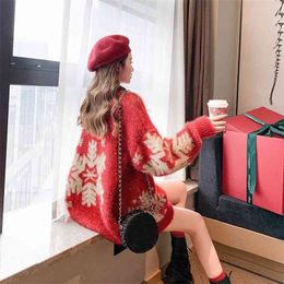 Winter Bright Silk Snowflake Sweater Women Korean Version Of Loose Lazy Style Fashion Tide 210427