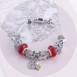 16-21CM charm bracelet red crystal charms heart pendant swan beads as gift for kids women fit snake chain bangle DIY jewelry Accessories