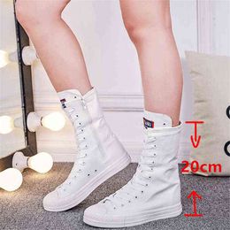 High-Top Long Tube Women's Boots Casual Canvas Side Zipper Strap Sneakers Women's Shoes Winter Boots Women Thigh High Boots Stage Performance Boots 201