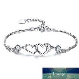 Double Heart Twine Charms Bracelet White Crystal Bracelets & Bangles For Women Silver Colour plated Jewellery Bileklik Pulseira Factory price expert design Quality