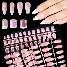 crescent nails UK - Pcs set Crescent Moon Pattern False Nails Pink French Ballerina Coffin Full Cover Fake Nail Tips For Bride Party