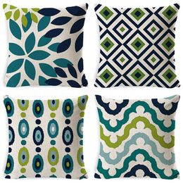 Household Goods Blue-green Linen Geometric Nordic Wind Pillow Cover Car Sofa Waist Cushion Case Cushion/Decorative