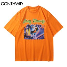Oversized Tshirts Hip Hop Creative Pistol Gun Girl Print T-Shirt Casual Punk Rock Gothic Loose Streetwear Tees Tops 210602