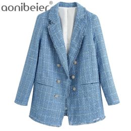 Women Vintage Blue Blazers Fashion Ladies Elegant Thick Blazer Jackets Casual Female Loose Suit Girls Chic Jacket 210604