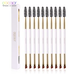 Docolor 5/10pcs White Black Professional Double headed Eyebrow Eyelash Makeup Brushes Thin hair Wholesale Angled Eye brow Brush 210331