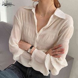 Autumn Women Tops Blouse Casual Flare Long Sleeve Cardigan Shirts Plus Size 4XL Chiffon Ladies' Clothes 8803 210427