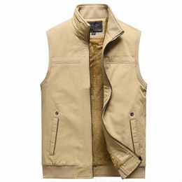 Men's Vests Casual Khaki Classic Autumn Winter Loose Male Cotton Brand Clothing Mens Sleeveless Jacket Vest Waistcoat Coat