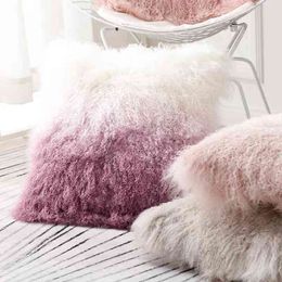 CX-D-04 Super Soft Plush Seat Cushion Cover Real Mongolian Lamb Fur Cute Chair Pillow Case Cover 210401