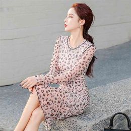 Make firm offers fashion leopard floral chiffon dress tight sexy goddess temperament fan package hip skirt 210602