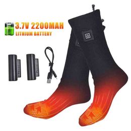 2200mAh 3.7V Button Electric Heating Socks Rechargeable Battery Powered Outdoor Skiing Cycling Warm Socks Winter Thermal Socks Y1222