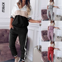 Fashion 2 Piece Set Women Sexy Female Leisure Print Stripe Sports Suits Tracksuit Women Clothes Vestidos 2020 Cusual Fitness Y0625