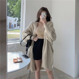 Women clothes Hemp knitted Loose Long-Sleeved Sweater Cardigans Solid Colour Casual Vintage Knitted Tops 882E 210420