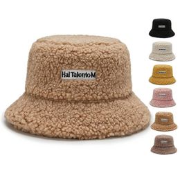 Fashion Street Embroidered Bucket Stingy Brim Hat Thickened Warm Teddy Velvet Winter Fisherman Hats For Women Lady Outdoor