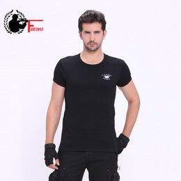 Men's Army T Shirt Summer US Military Clothing Cotton T-shirt Solid Color Short Sleeve High Quality Male Tshirt Stretch Slim Fit 210518