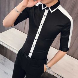 Fashion Spring Summer Half Sleeve Men Shirt Slim Fit Simple All Match Patchwork Colour Night Club Prom Tuxedo Casual Blouses 210721
