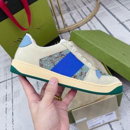 Screener sneaker beige Butter Dirty leather Shoes running vintage Red and Green Web stripe Luxurys Designers Sneakers Bi-color rubber sole Classic Casual Shoe00029