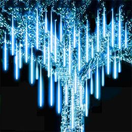 30/50cm 8 Tube Meteor Shower Rain LED String Lights Christmas Tree Decorations for Outdoor Street Led Garland Year Navidad 211122