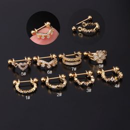 fashion Stainless steel diamand stud earrings Ear bone nail Stud gold silver color screw ball personality puncture multi-function adorn article