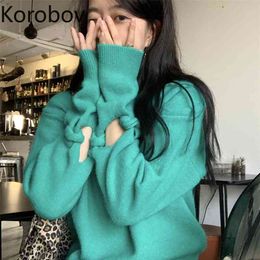 Korobov New Chic Hollow Out Women Pullovers Korean Streetwear Long Sleeve Knit Sweaters Vintage Solid O Neck Sueter Mujer 210430