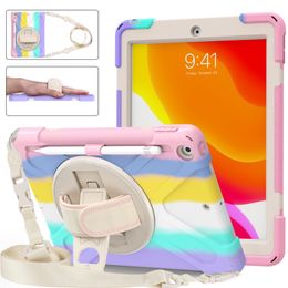 Gradient Silicon PC Full Body Case Shockproof Hybrid Robot Heavy Duty Kids Safe Rugged With Handle Grip Stand Pencil Holder Shoulder Carrying Strap For iPad 7 8 10.2