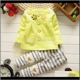 Sets Baby Baby Kids Maternity Drop Delivery 2021 Casual Children Clothing Korean Floral Long Sleeved Cardigan Jacket Striped Leggings 2Pcs Xw