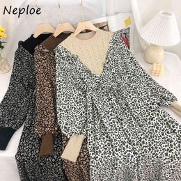Neploe O Neck Long Sleeve Knit Sweater Dress Women High Waist Hip A Line Long Vestidos Vintage Print Spring Robe Spring 210423