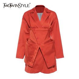 Casual Loose Women Blazer Notched Collar Long Sleeve High Waist Asymmetrical Suits For Female Fashion Clothing 210524