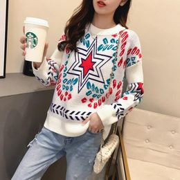 Women's Sweaters Girl Long Sleeve Round Neck Plus Size Sweater Women Pentagram Frill Stitching Knitted Coat Female Students 2021