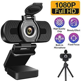 1080P Computer Camera Live Video Webcam With Cover ABS Optical Lens Plug And Play Full Digital Noise Reduction Microphone