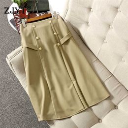 Elegant Lady Summer Fashion Designers High Waist Solid Midi Aline Office Work Pencil Skirts Womens 210601